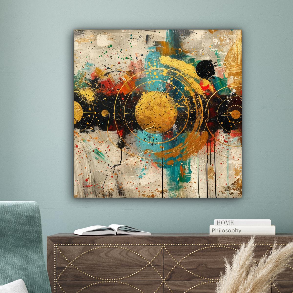 LEINWANDBILD Abstrakt - Kunst - Gold - Modern Deko Groß 90x90 cm - Multicolor, Textil (90/90cm) - MuchoWow