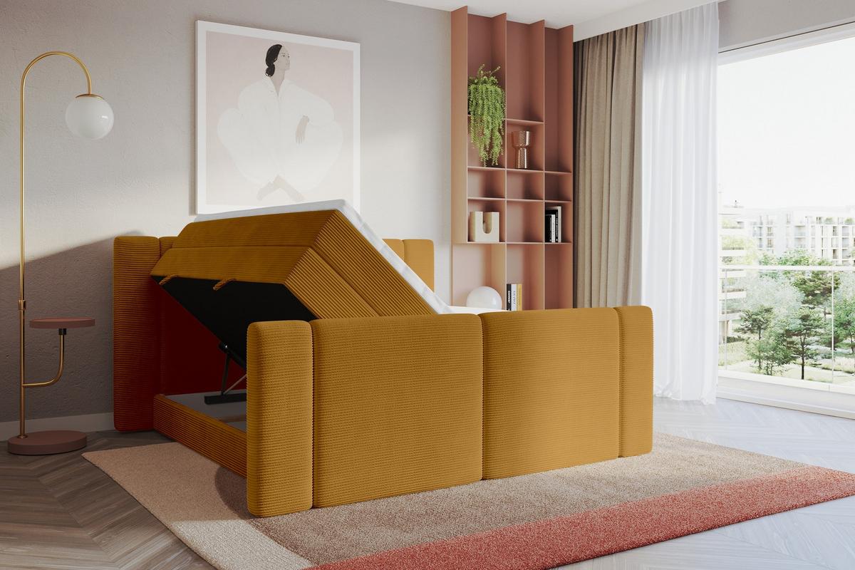 BOXSPRINGBETT mit Matratze H3/H4 - EVON KING Zanozek - 180x200 cm Senfgelb - Dunkelgelb, Holzwerkstoff (180/200cm) - ALTDECOR