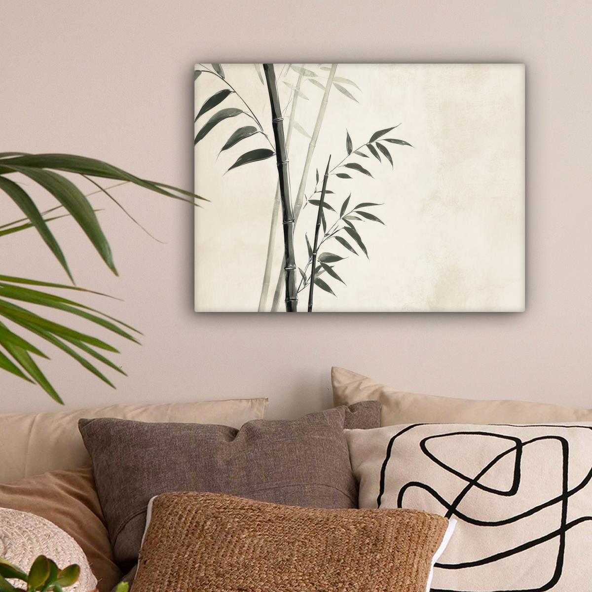 LEINWANDBILD Japandi - Bambus - Beige Wandbild 40x30 cm - Eukalyptusholzfarben, Textil (40/30cm) - MuchoWow
