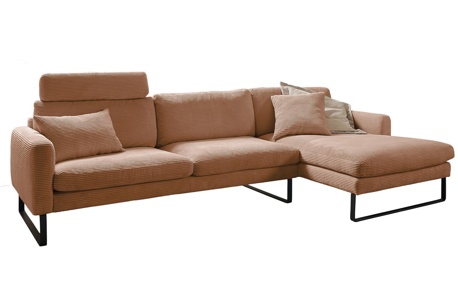 ECKSOFA RICARDA Braun Cord - Schwarz/Braun, Textil/Metall (298/154cm) - KAWOLA