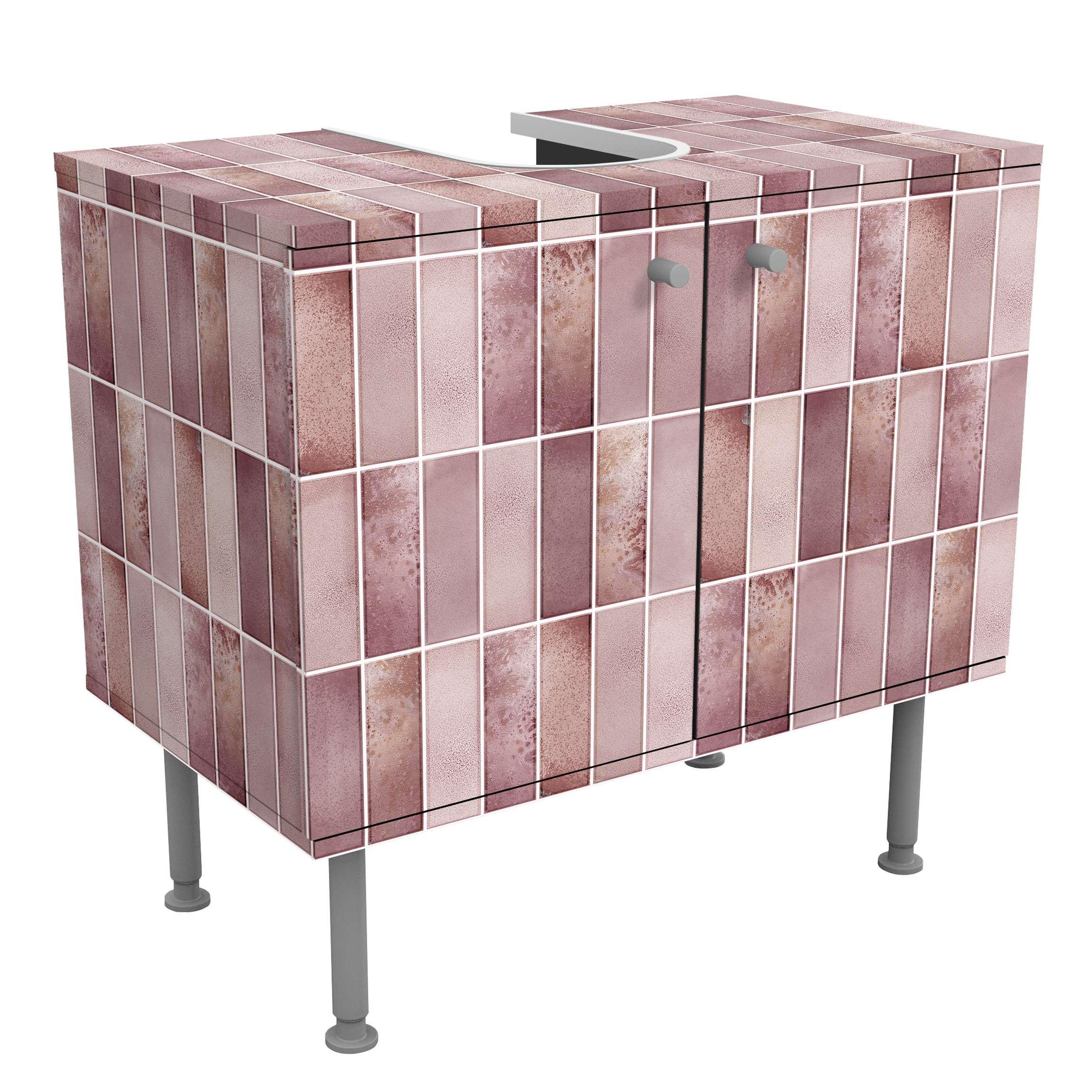 WASCHBECKENUNTERSCHRANK Metro Fliesen Keramikoptik Rosa 60/55/35 cm - Rosa, Holzwerkstoff (60/55/35cm) - Bilderwelten
