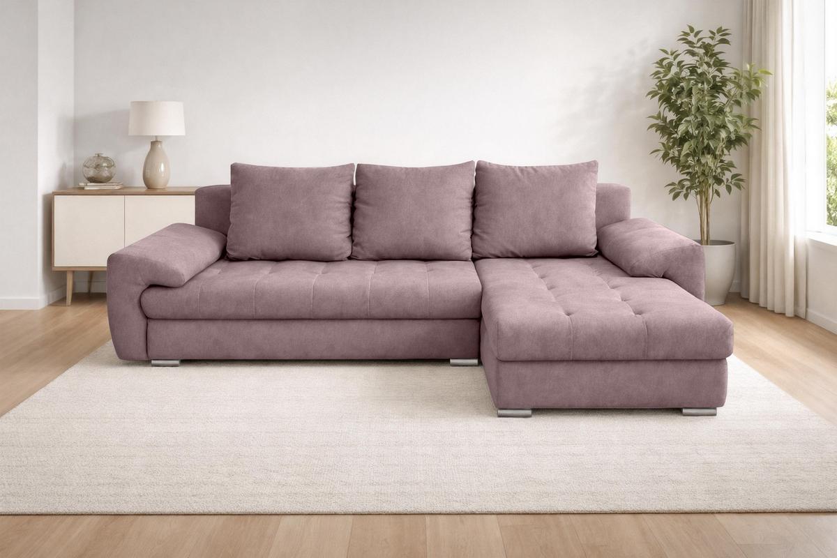 ECKSOFA L Form Manisa Rosa 234/145/83 cm Rechts mit Schlaffunktion - Silberfarben/Rosa, Kunststoff/Textil (234/145cm) - AX Living