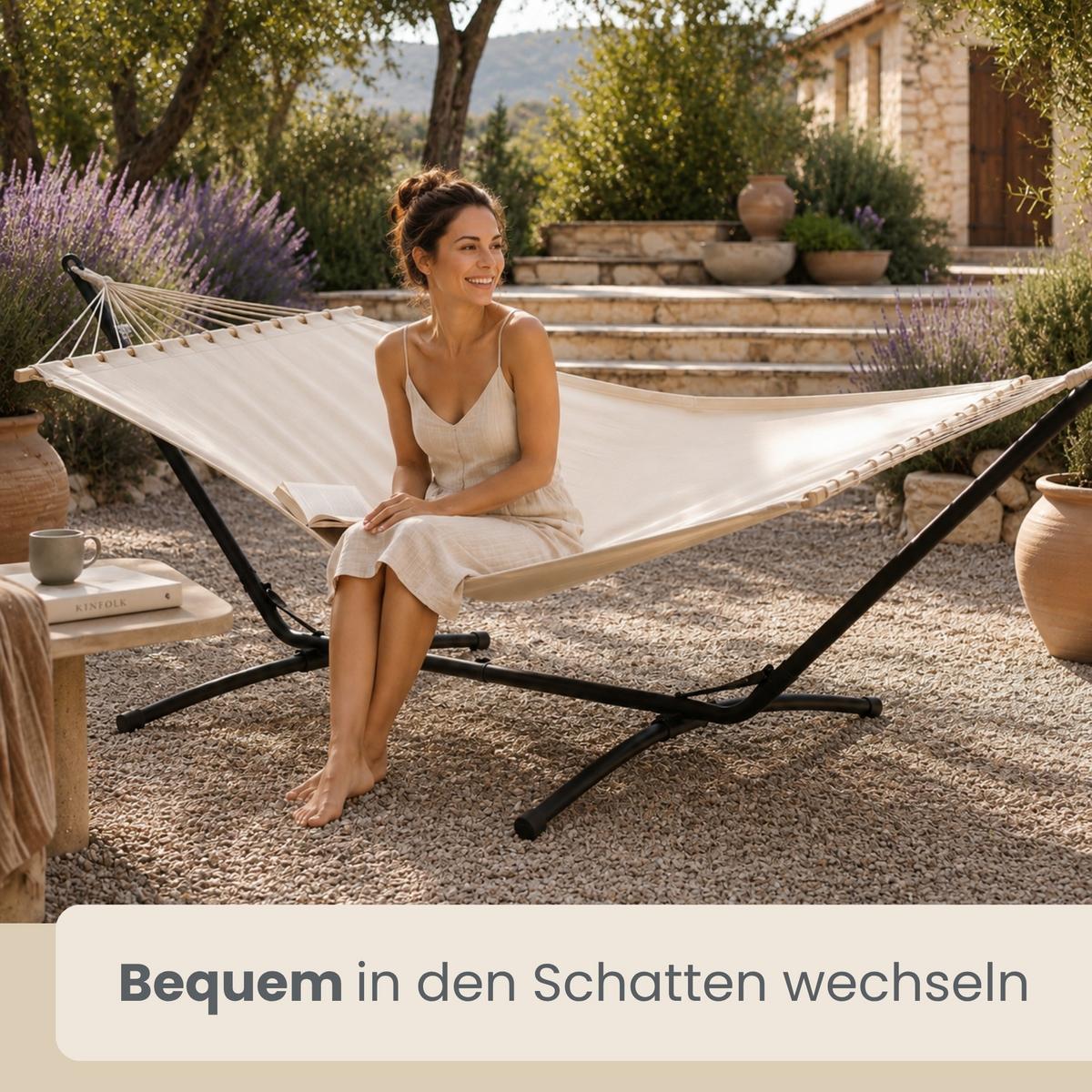 XL HÄNGEMATTE mit Gestell 310/100 cm, Beige/Schwarz - Schwarz, Metall (100/96/310cm) - Amanka
