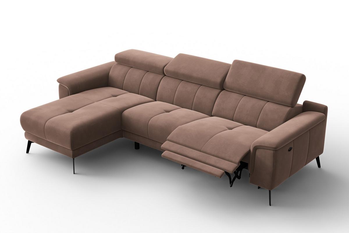ECKSOFA FIERO 4-Sitzer LINKS, Brauner Veloursstoff - Schwarz/Braun, Holz/Textil (288/170cm) - Courtois Laville