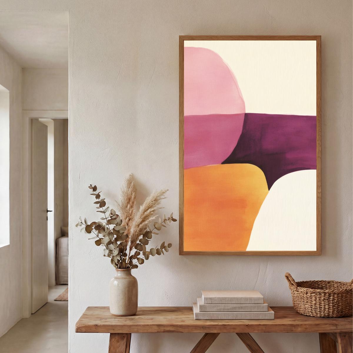 WANDLEUCHTE MIT AKKU Formen - Abstrakt - Farbenfroh 70x100 cm - Rosa, Holzwerkstoff (70/100/8cm) - OnlyWow