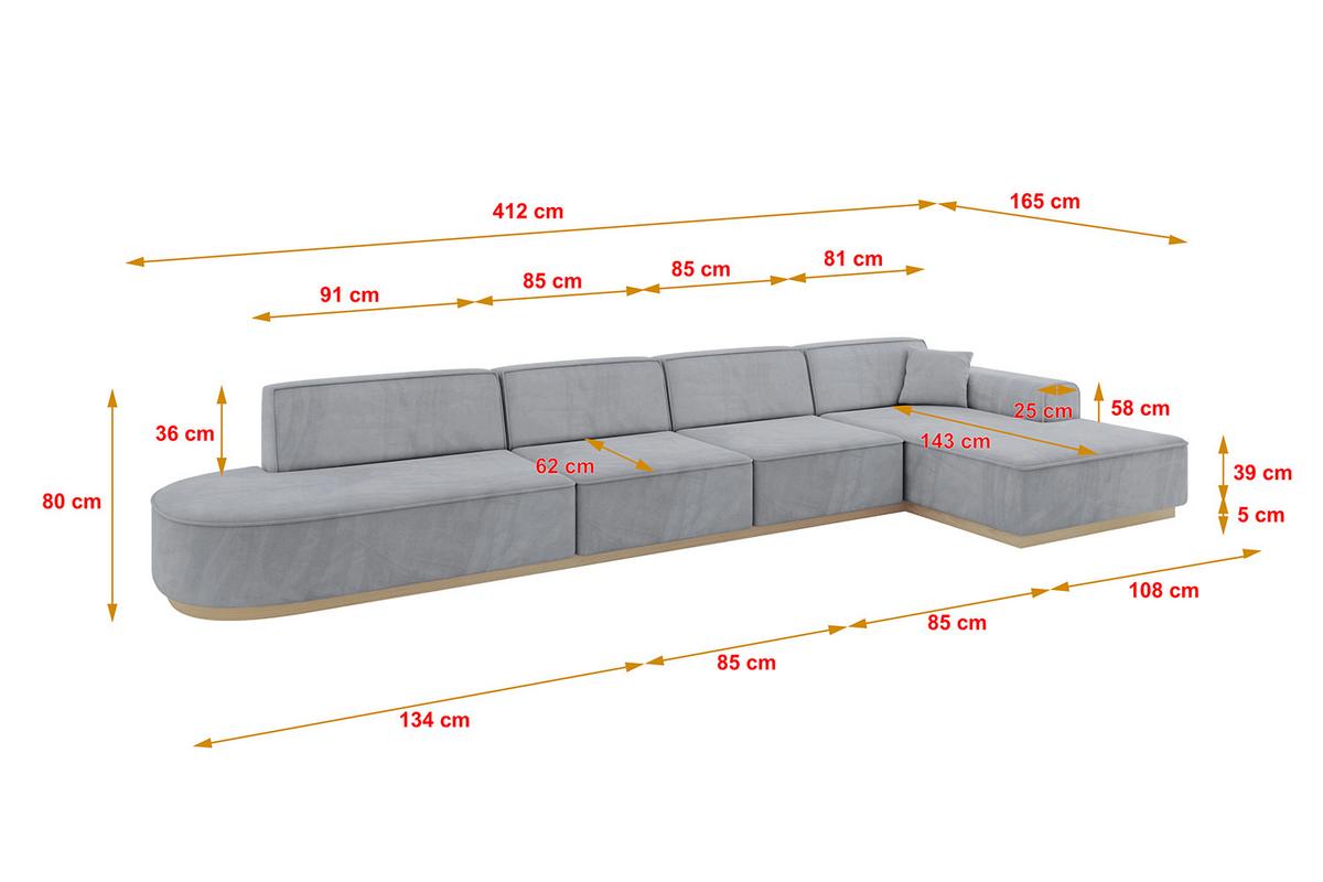 ECKSOFA Ottomane Rechts IREA-L3 - 412x165x80 cm Grau - Titanfarben, Holzwerkstoff/Textil (412/165cm) - ALTDECOR
