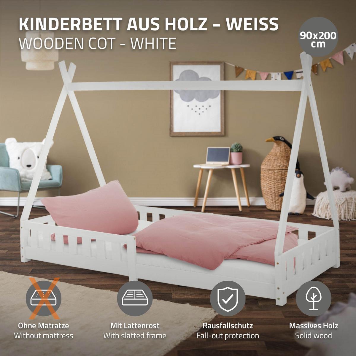 KINDERBETT Tipi 90x200 cm Weiß - Weiß, Holz (90/200cm) - ML-DESIGN