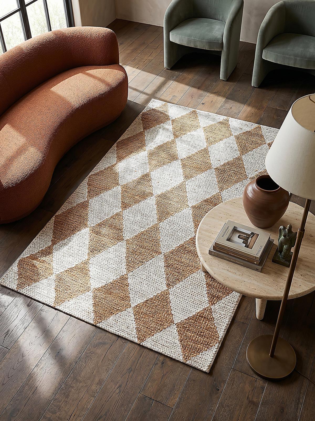 JUTETEPPICH BAIN, mit Rautenmuster, Beige, 120 x 170 cm - Beige, Textil (170/120cm) - KADIMA DESIGN