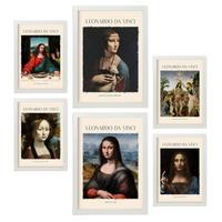 POSTER Set Mit 6 Da Vinci Posterblatt Malergalerie Dekorative Gemälde Für Ihr Wohnzimmer, Schlafzimmer, Zuhause Wandkunstdrucke A3 & A4 Weißer Rahmen - Weiß, Papier (29/3cm) - Nacnic