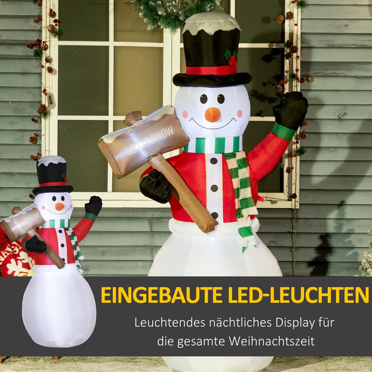 180 cm Aufblasbarer Schneemann mit Schild Weihnachtsdekoration mit LED-Licht - Weiß, Kunststoff (70/180/103cm) - Outsunny