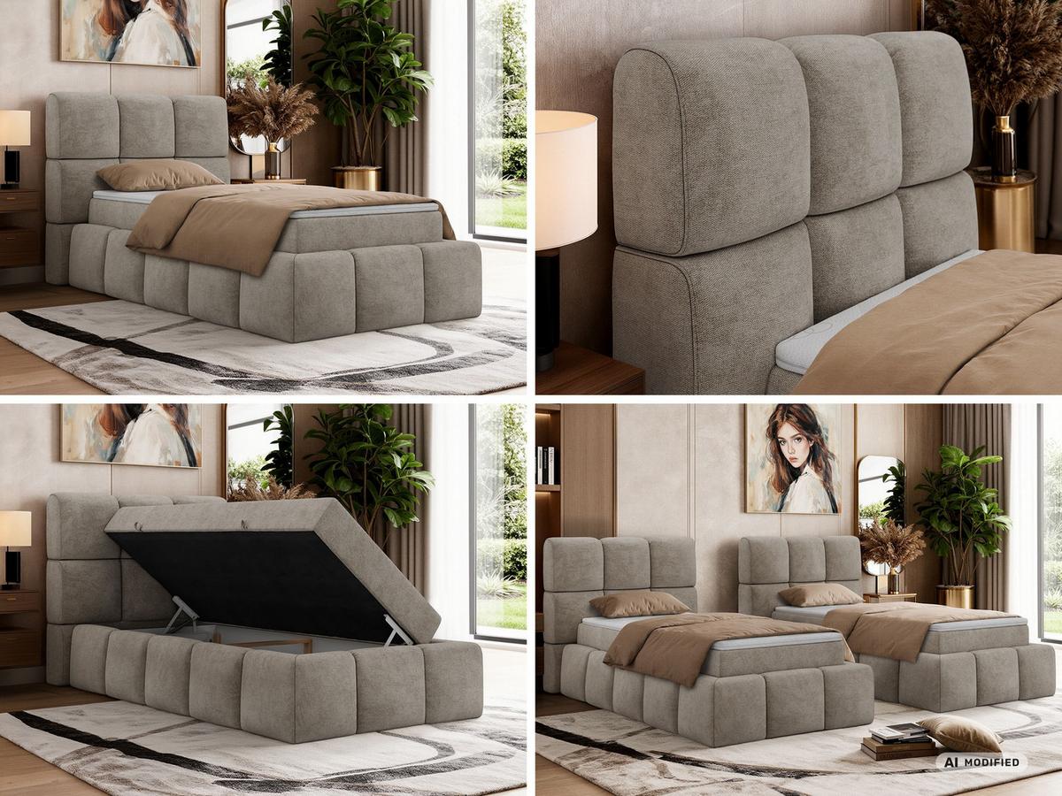 BOXBETT NIRA 90/200 - Greige Stukture - Topper T25 - H3 - Greige/Schwarz, Kunststoff/Textil (90/200cm) - MKS