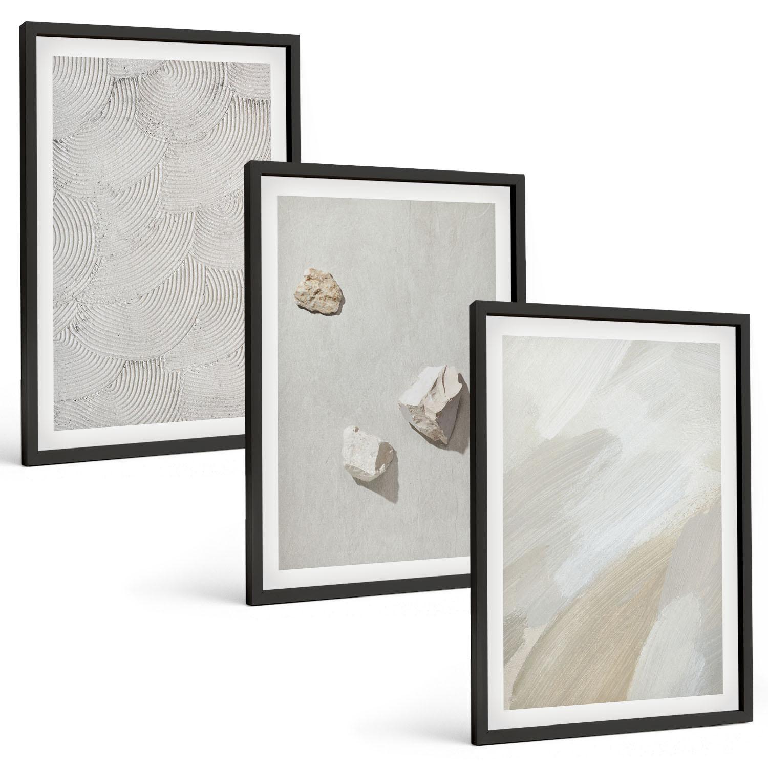BILDER SET 3er Set - 40x60 cm Schwarzer Rahmen - Sandsteine moderne Farbe - Schwarz, Kunststoff (40/60cm) - TULUP