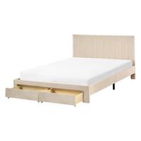 BETT mit Schubladen 140/200 cm Samtstoff Beige Lonzac - Beige, Textil (140/200cm) - Beliani