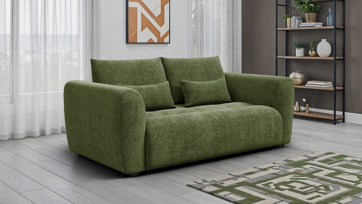 SOFA SORENO 3-Sitzer, dunkelgrün - Dunkelgrün/Schwarz, Holz/Textil (214/94/114cm) - Wozimo