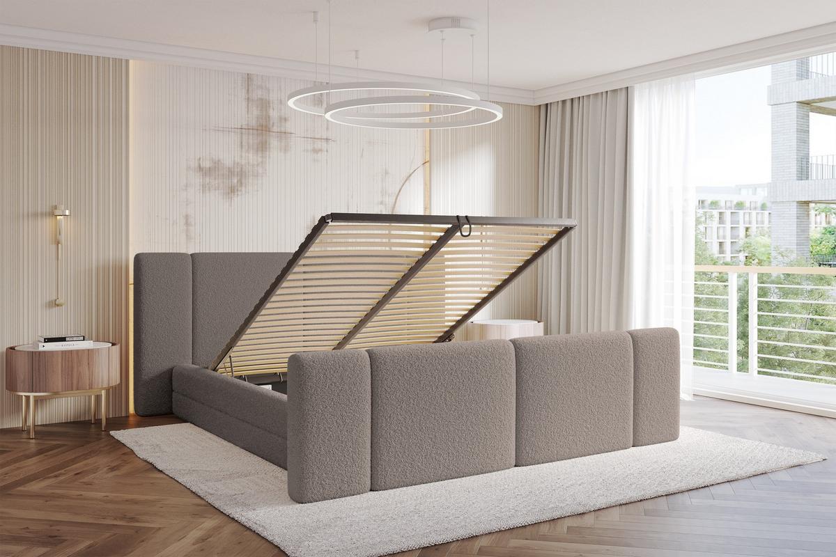POLSTERBETT mit Bettkasten, Fußteil und Lattenrost, Bett mit Matratze H3/H4 - TEVO-Z 140x200 Braun - Braun, Holzwerkstoff/Textil (140/200cm) - ALTDECOR