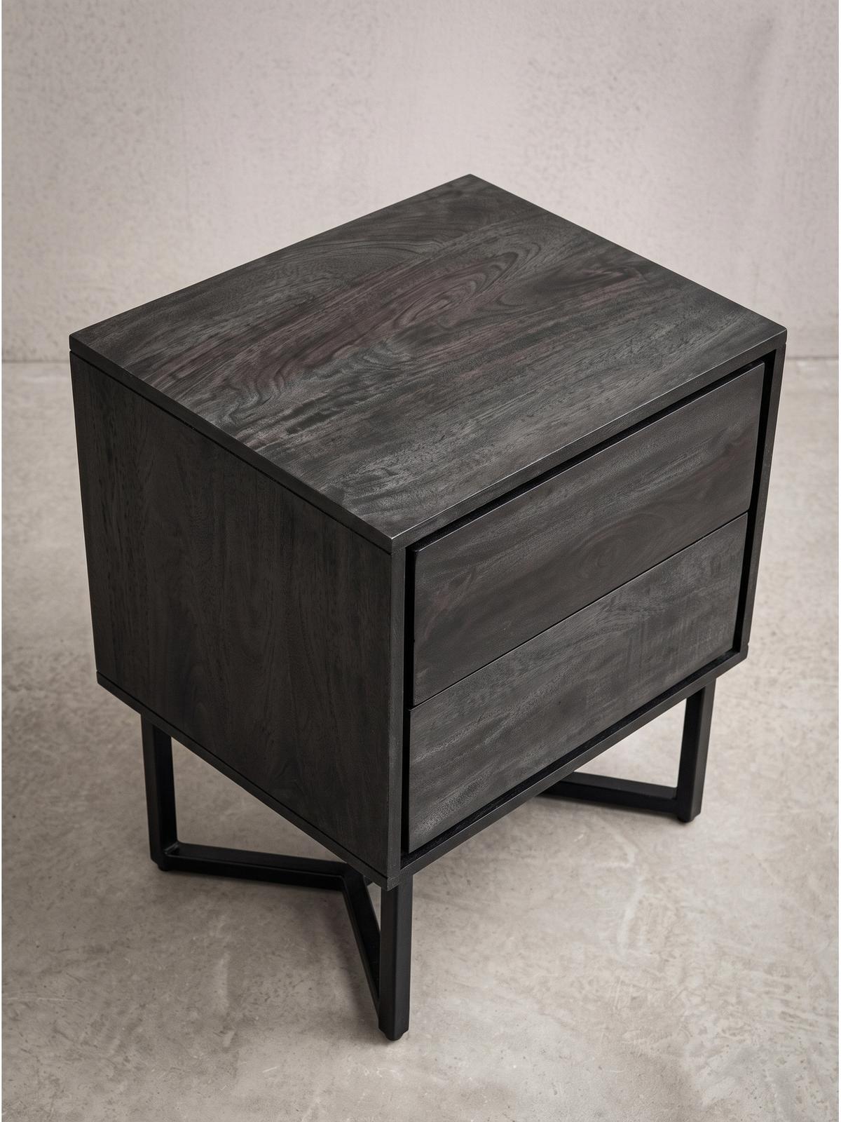 NACHTKONSOLE ORBIGO, Akazie Massivholz, Schwarz, 45 x 40 x 57 cm - Schwarz, Holz/Metall (45/57/40cm) - KADIMA DESIGN