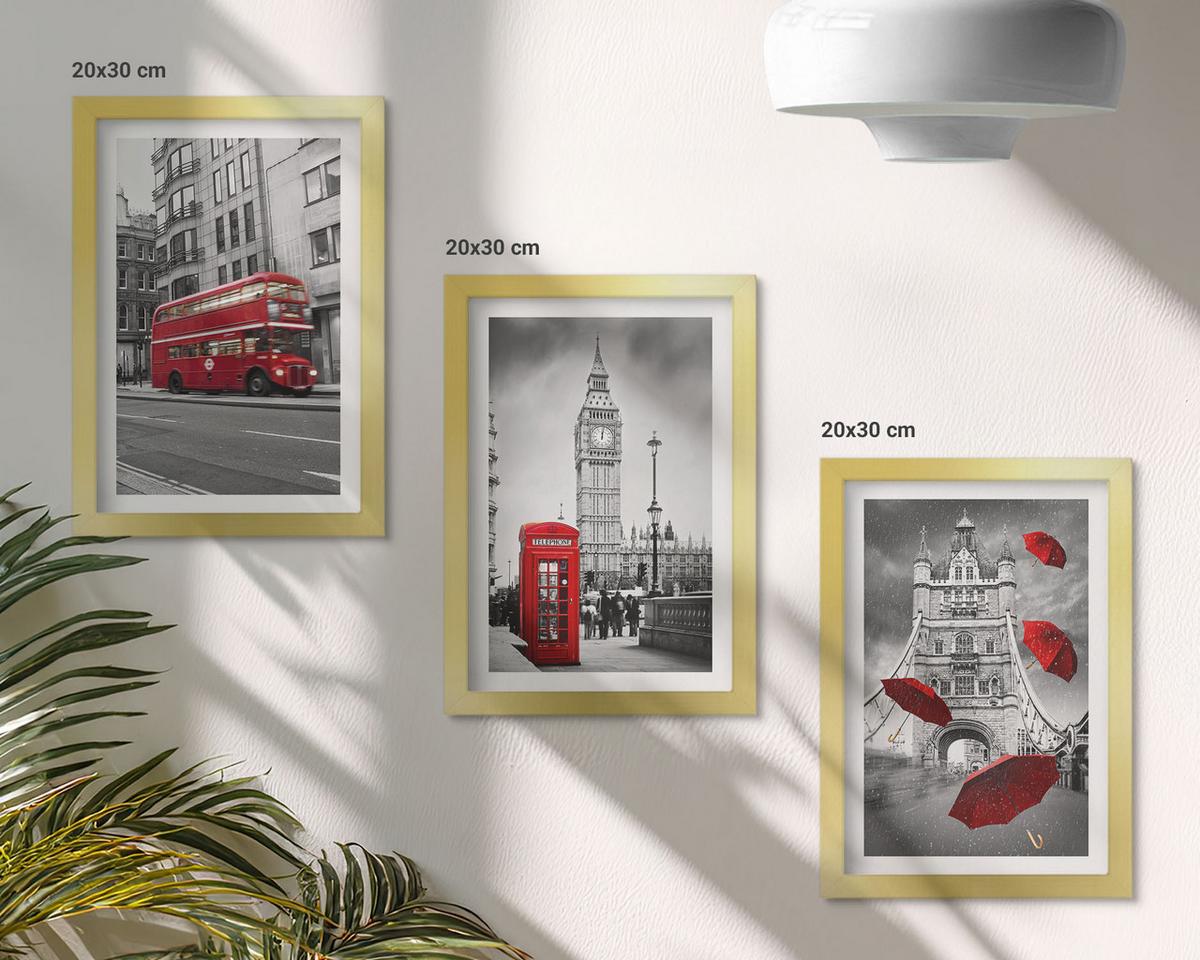 BILDER SET 3er Set - 20x30 cm Goldrahmen - Red Accents London - Goldfarben, Kunststoff (20/30cm) - TULUP