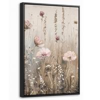LEINWAND Bilder mit Rahmen - Blumen - Rosa - Modern - Beige - 40x60 - Beige, Textil (40/60cm) - MuchoWow