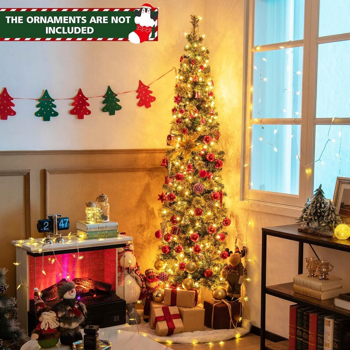 WEIHNACHTSBAUM Halb-Baum 210 cm 150 LED Grün - Grün, Kunststoff (210cm) - COSTWAY
