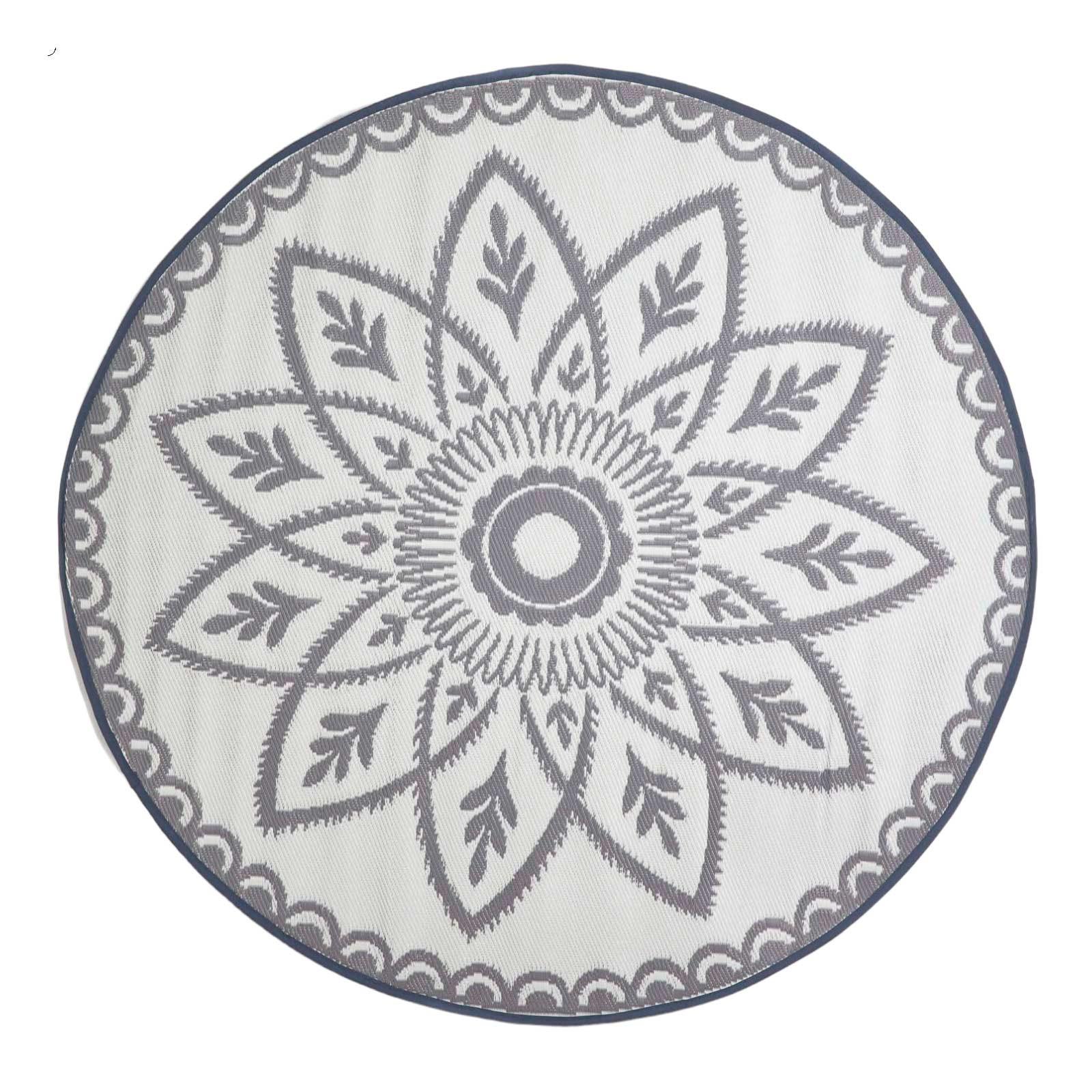 OUTDOORTEPPICH Henna rund mit Mandala-Muster 180 cm - Hellgrau, Kunststoff (180/180cm) - Homescapes
