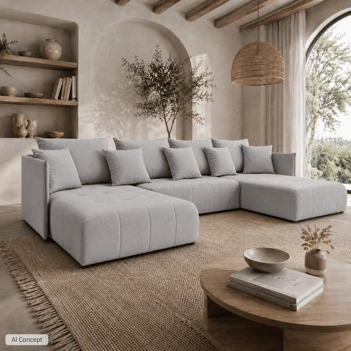 WOHNLANDSCHAFT APOLLO U mit Schlaffunktion und Bettzeugkasten - Grau, Textil (348/93/188cm) - Lookway