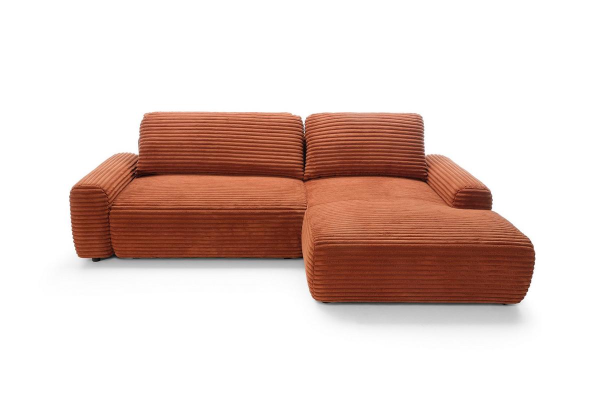 ECKSOFA OSSO Orange Velours-Stoff mit Schlaffunktion - Orange, Holz (264/162cm) - MASSENO