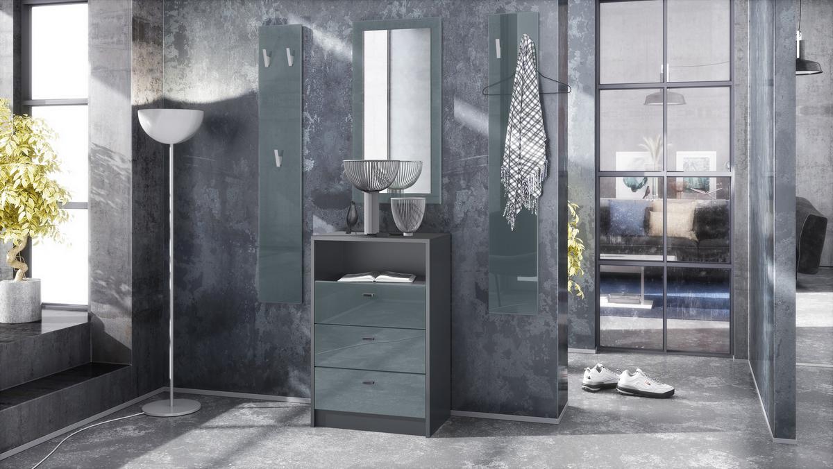 GARDEROBE Pino Grau Hochglanz - Grau, Holzwerkstoff (135/190/36cm) - Vladon