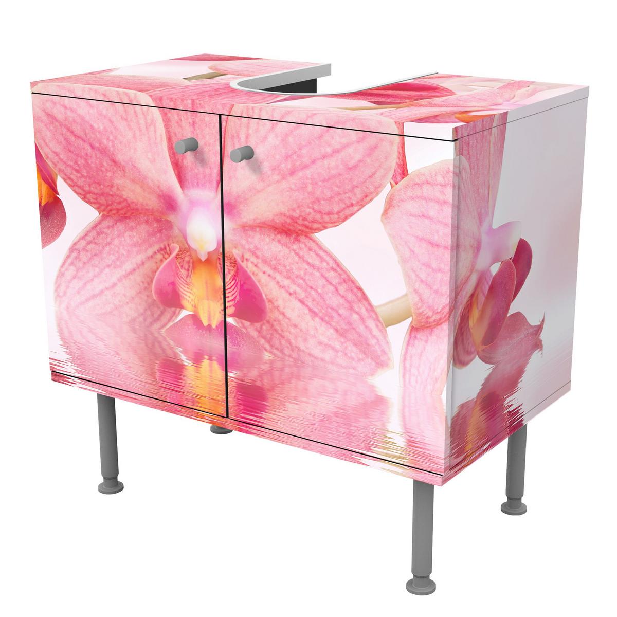 WASCHBECKENUNTERSCHRANK Rosa Orchideen auf Wasser 60/55/35 cm - Pink, Holzwerkstoff (60/55/35cm) - Bilderwelten
