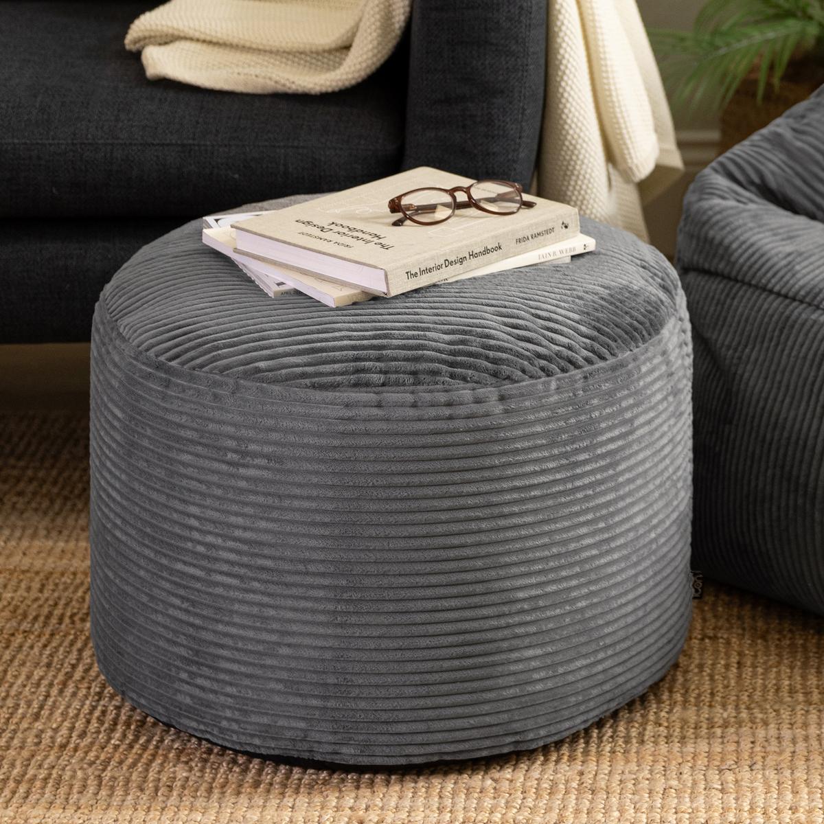 SITZPOUF Rund Milano - Schieferfarben/Anthrazit, Textil (55/35/55cm) - icon