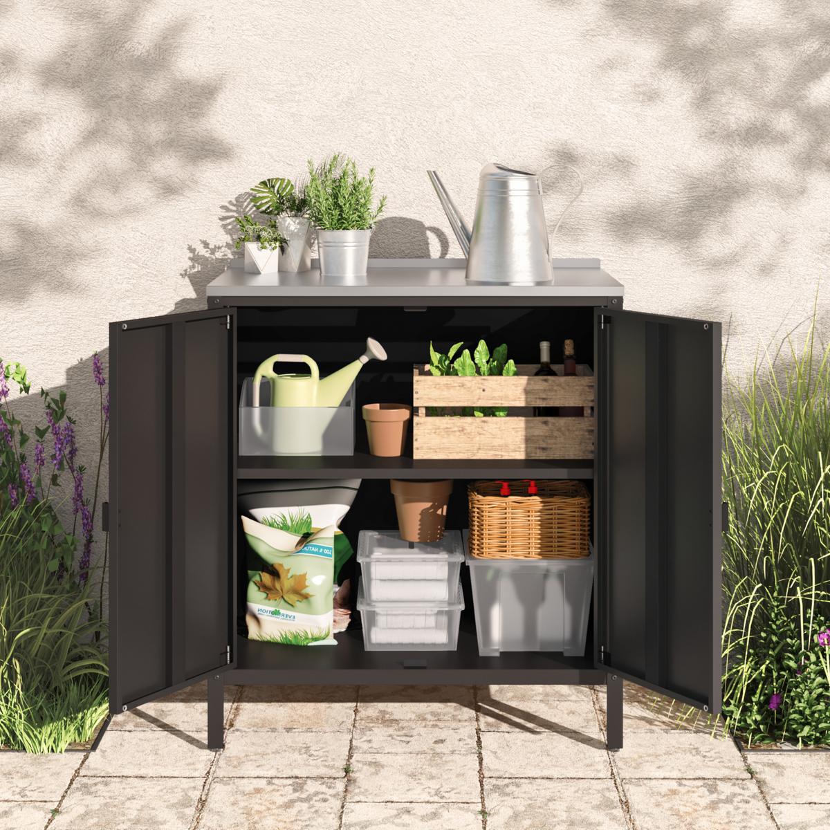 OUTDOOR-SCHRANK Bolognano - Schwarz, Metall (80/92/50cm) - casa.pro