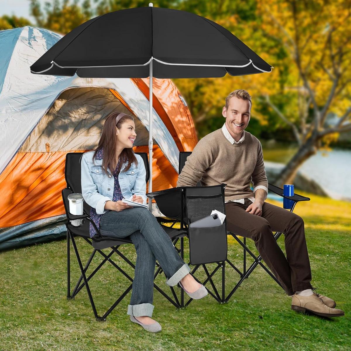 CAMPINGSTUHL Schwarz(2er-Set) - Schwarz, Metall (160/85/55cm) - COSTWAY