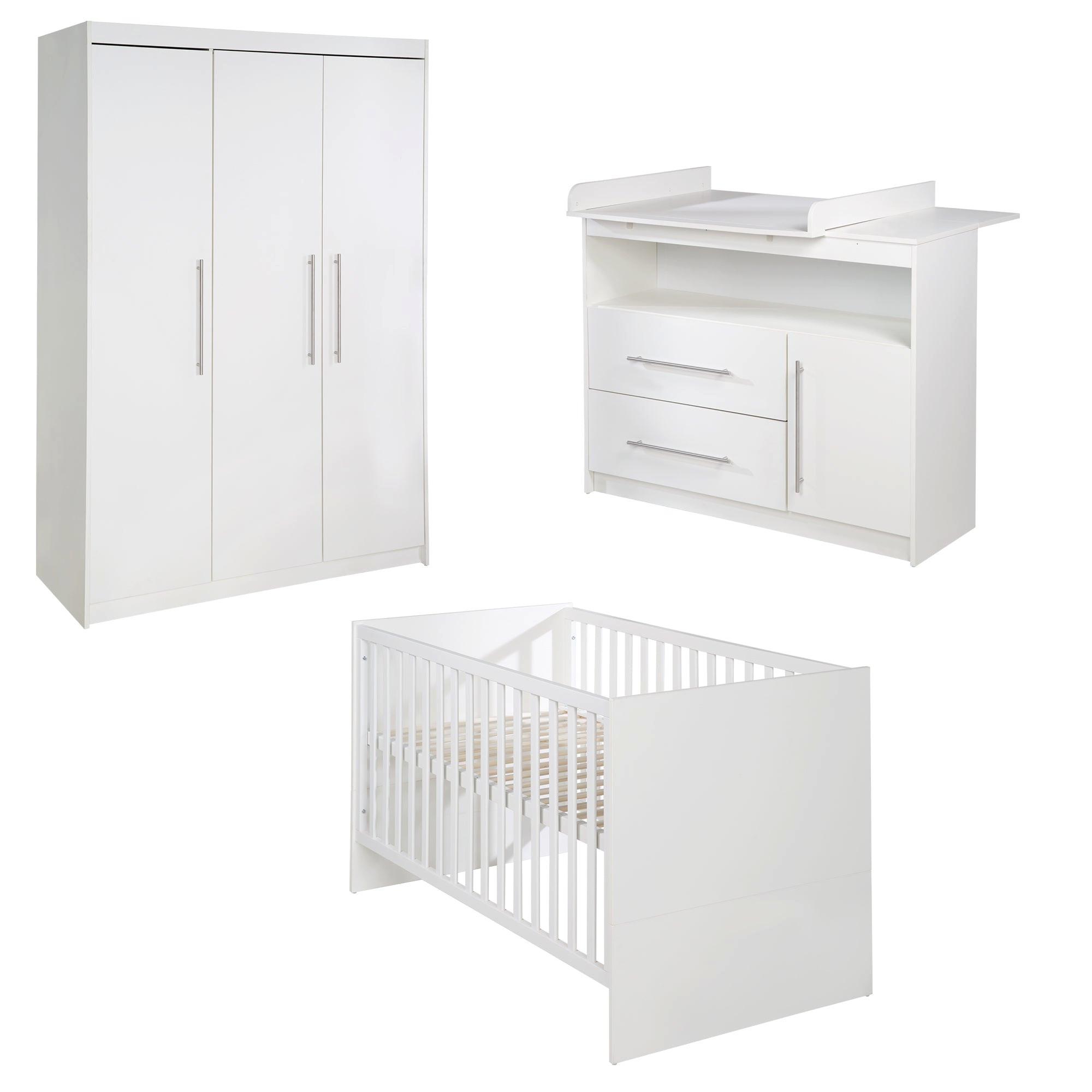 BABYZIMMER-SET Maren mit breiter Wickelkommode 3-teilig - Weiß, Holzwerkstoff (76/80/142cm) - Roba
