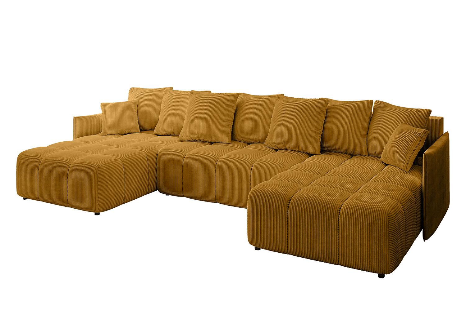WOHNLANDSCHAFT LONLI-U 355x189x68 Senfgelb Cord - Currygelb, Holzwerkstoff/Kunststoff (355/68/189cm) - ALTDECOR