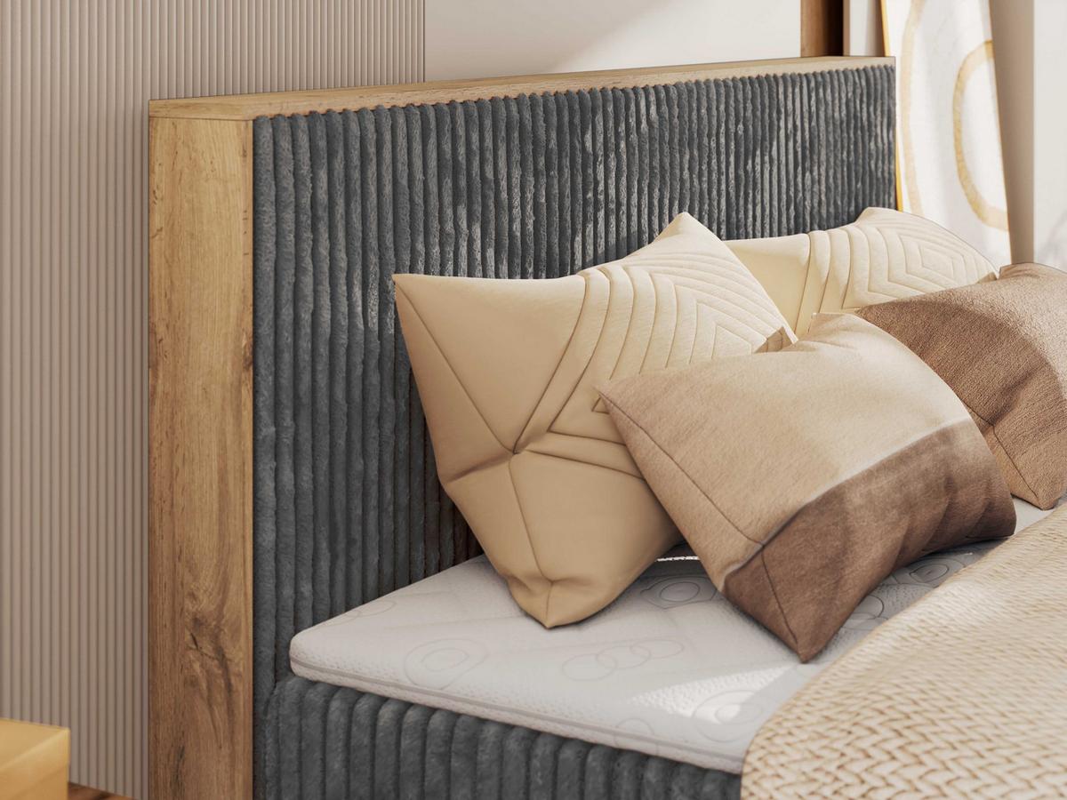 BOXBETT WOOD CLASSIC KING 200/200 - Grau Cord - H3 - Grau, Textil (200/200cm) - MKS