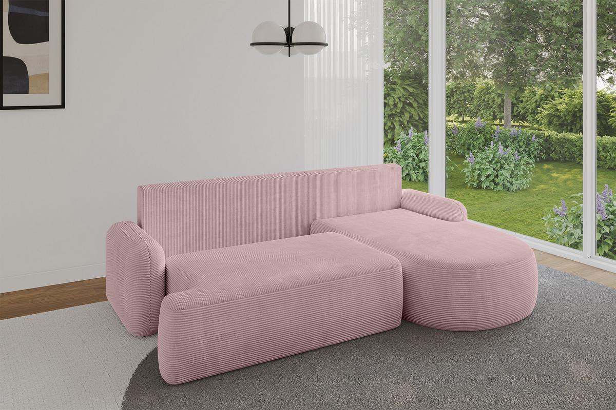 ECKSOFA mit Schlaffunktion und Bettkasten LIRA-L - 264x172x89 Rosa - Rosa, Holzwerkstoff/Textil (172/264cm) - ALTDECOR
