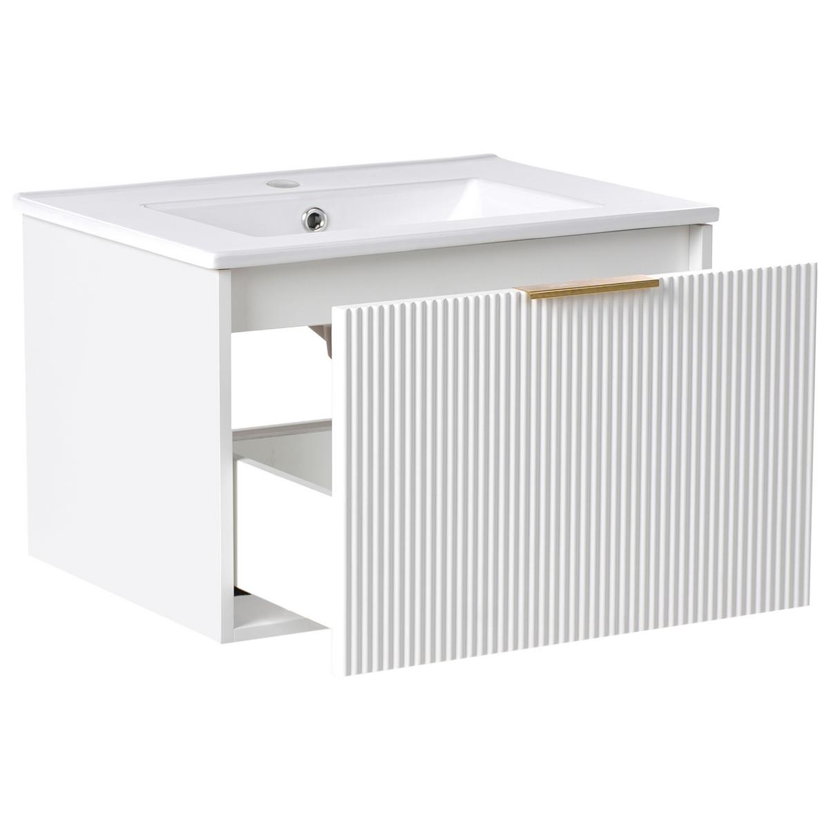 WASCHBECKENUNTERSCHRANK wandmontiertk mit Waschbecken mit goldenem Griff Weiß Tilcara - Weiß, Holzwerkstoff (60/38/72cm) - Beliani