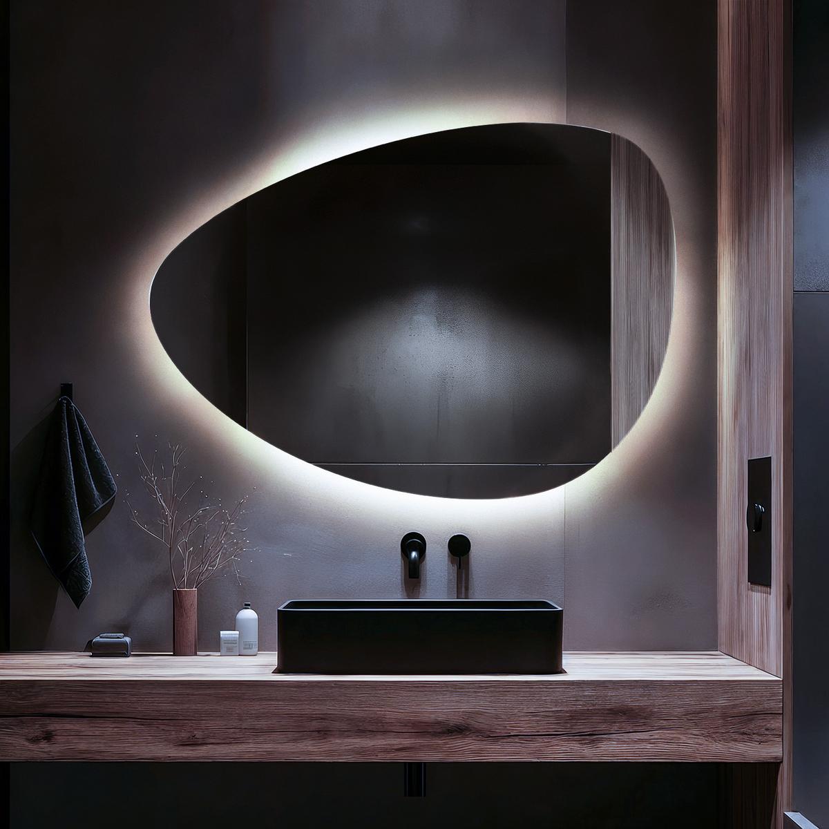 LED SPIEGEL 50x70 cm asymmetrisch 6000K - Blau, Glas (50/70/0.4cm) - TULUP