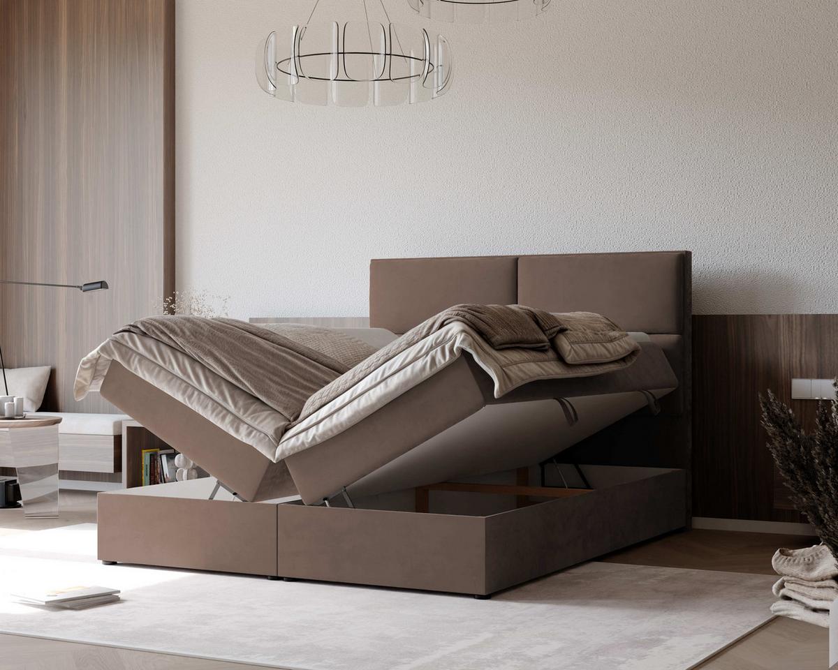 BOXBETT 120x200 cm mit Topper - Braun, Holzwerkstoff/Textil (120/200cm) - Idohome