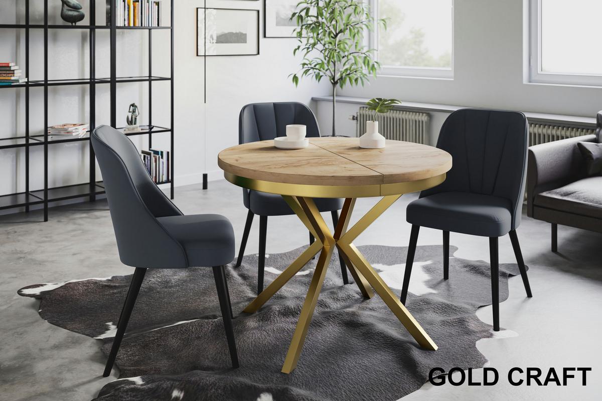 RUNDER Esszimmertisch BERGO, ausziehbarer Tisch Durchmesser: 90 cm/170 cm, Wohnzimmertisch Farbe: Braun, mit Metallbeinen in Farbe Gold - Goldfarben/Braun, Holzwerkstoff (90/90/76cm) - Alpi-Möbel