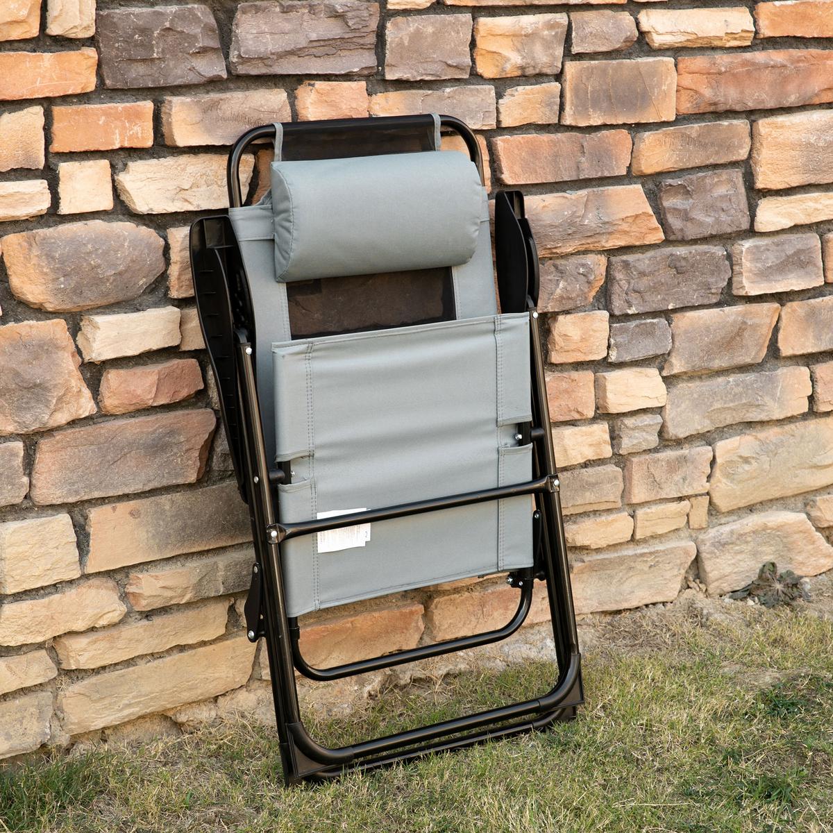 KLAPPSTUHL mit verstellbarer Rückenlehne Armlehne, 2er-Set, Stahl, Oxford, Grau - Grau, Metall (70/109/62cm) - Outsunny