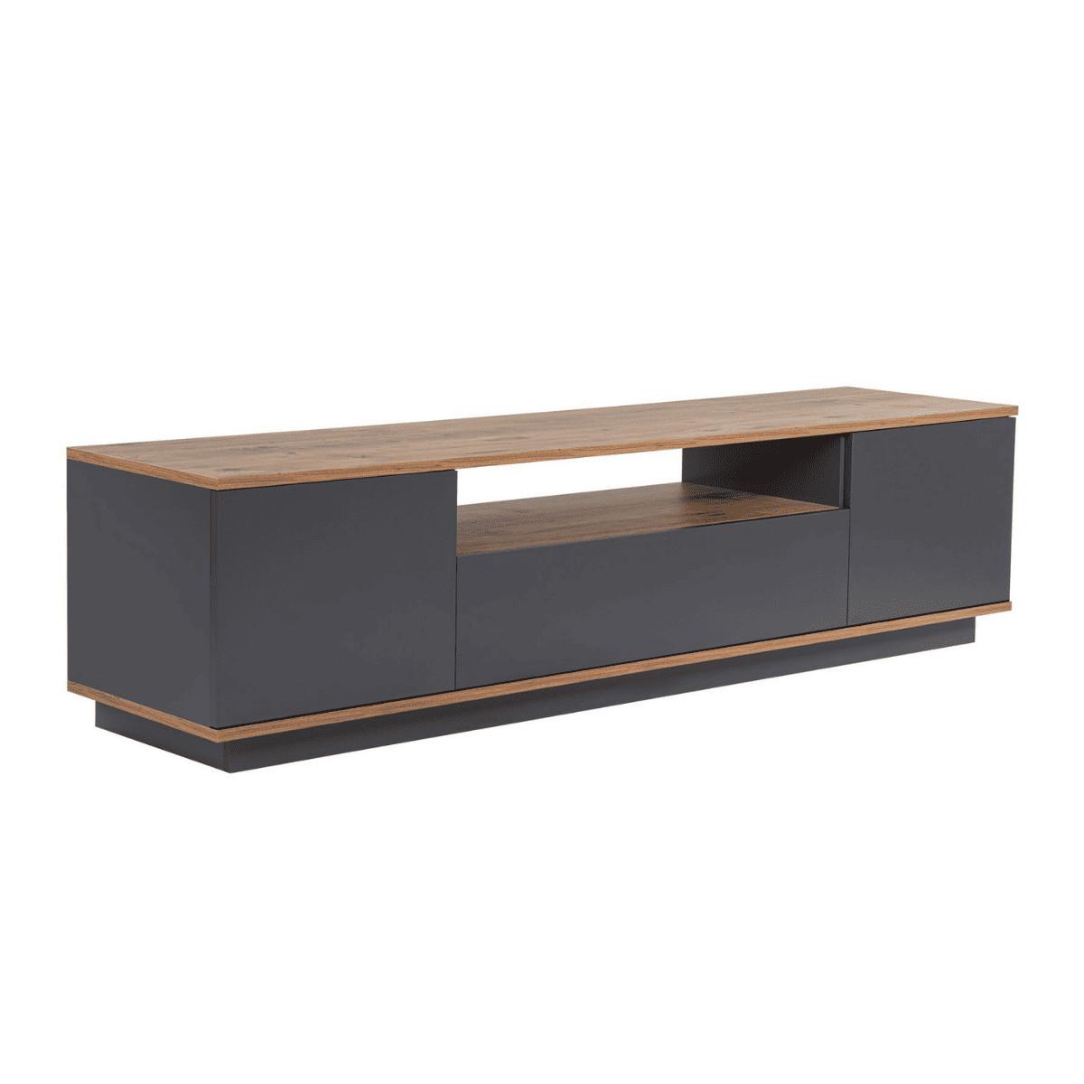 TV furniture with 3 folding doors and 1 niche, L180 cm - Grau, Holzwerkstoff (44.5/44.6/12cm) - Calicosy