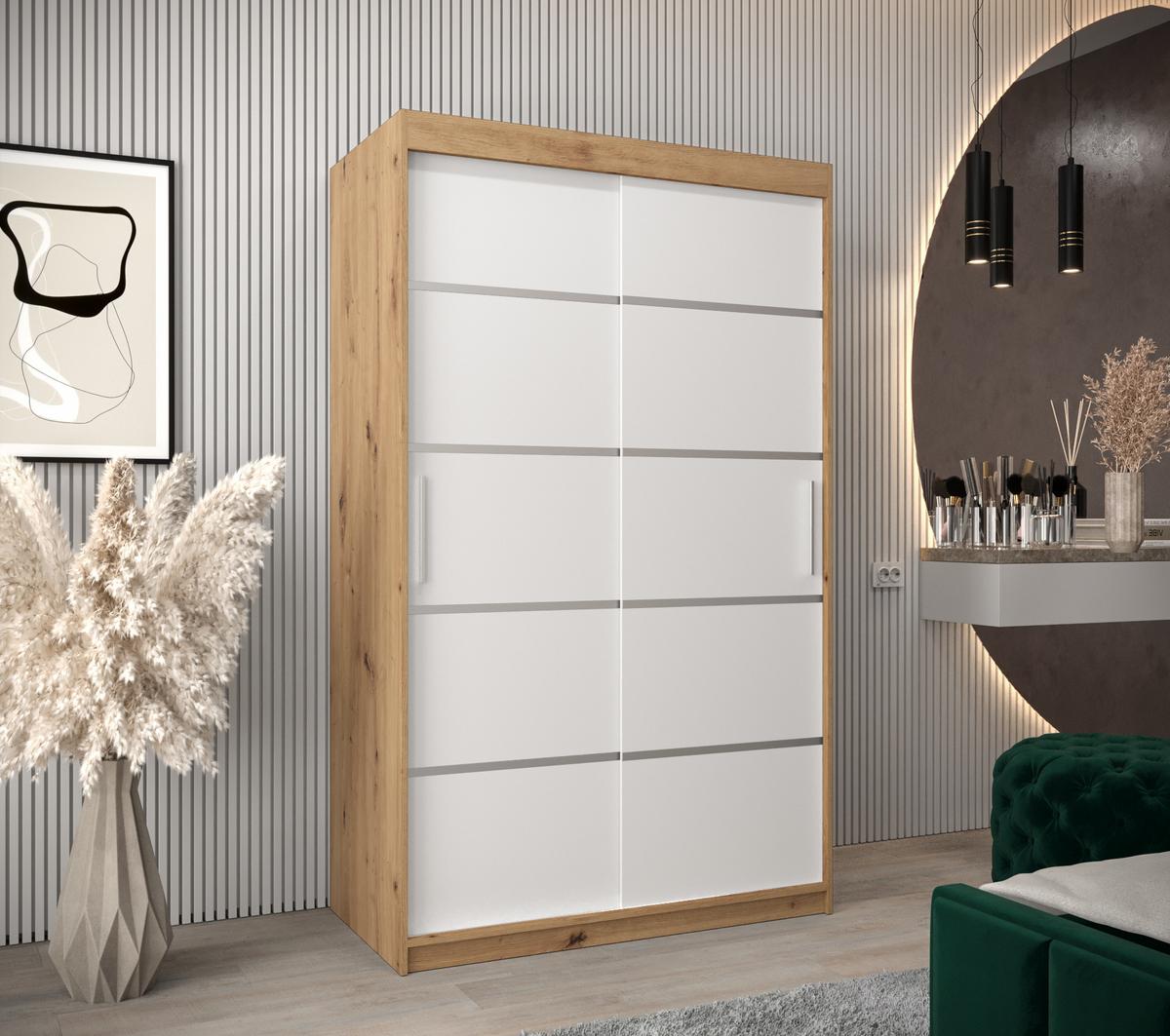 SCHWEBETÜRENSCHRANK 200/120/62 2-türig - Silberfarben/Weiß, Holz/Kunststoff (120/200/62cm) - MÖBEL KRYSPOL