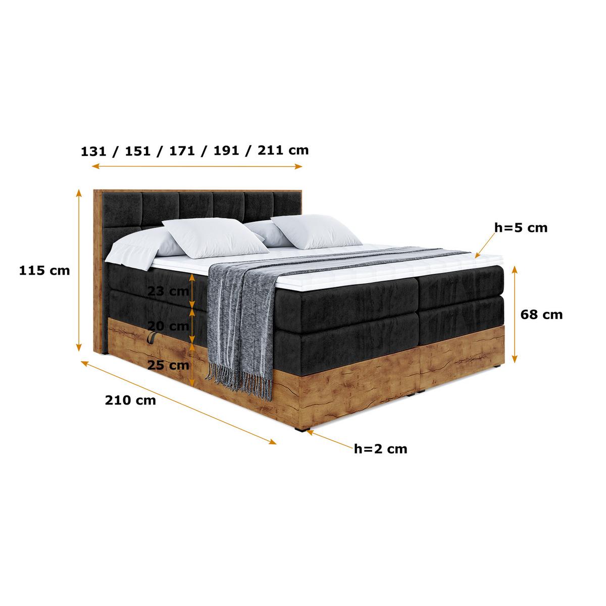BOXSPRINGBETT mit Matratze H3|H4 und Lattenrost - LOLLI2 KING-120x200 - Schwarz Casablanca - Schwarz, Holzwerkstoff (120/200cm) - ALTDECOR