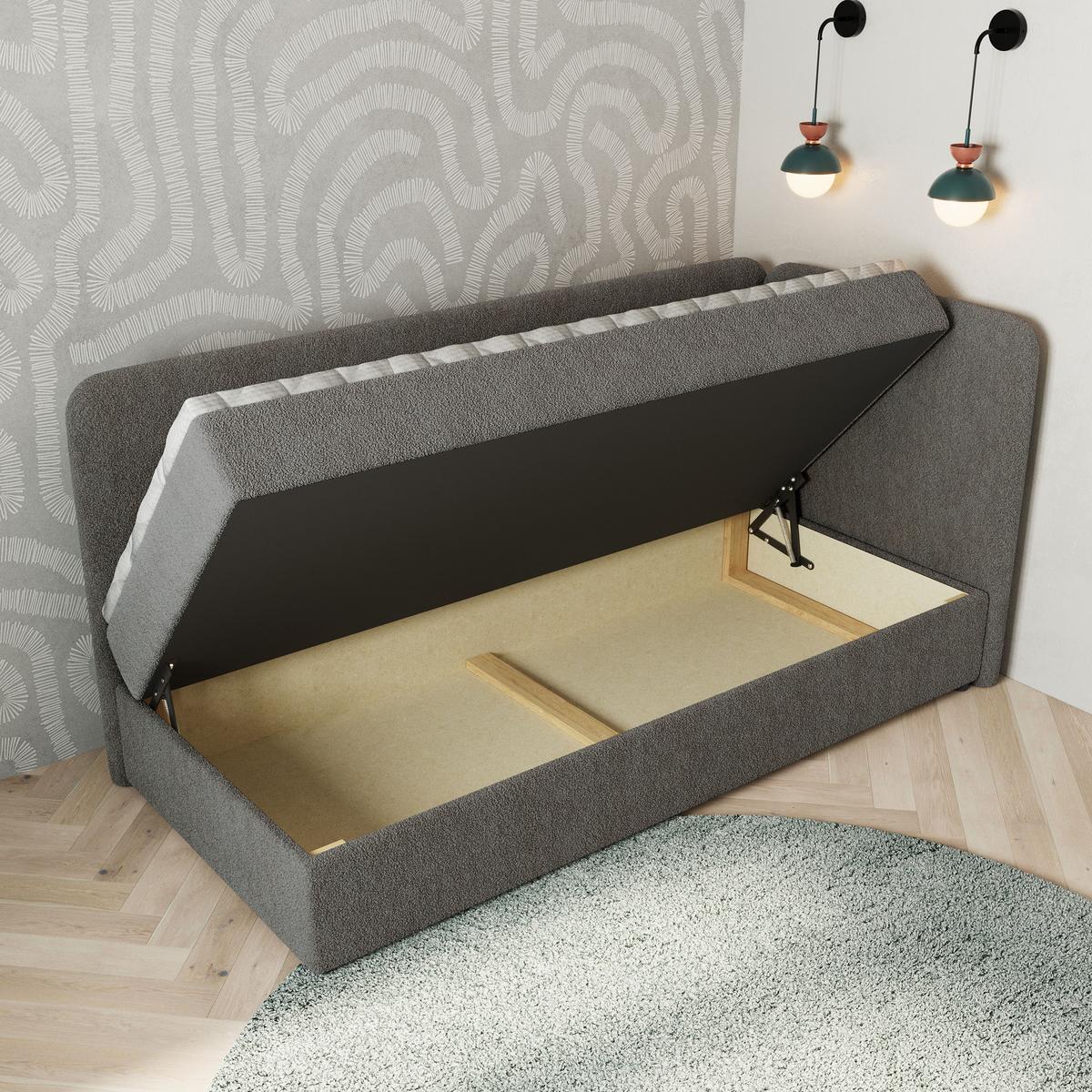 BOXBETT GINA 100x200 cm mit Matratze und Topper, H2+H3 - Grau - Grau, Holz (100/200cm) - MASSENO