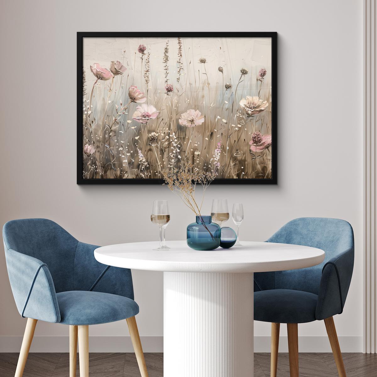 POSTER MIT RAHMENGERAHMTES BILD Blumen - Rosa - Modern - Beige 80x60 cm - Beige, Papier (80/60cm) - MuchoWow