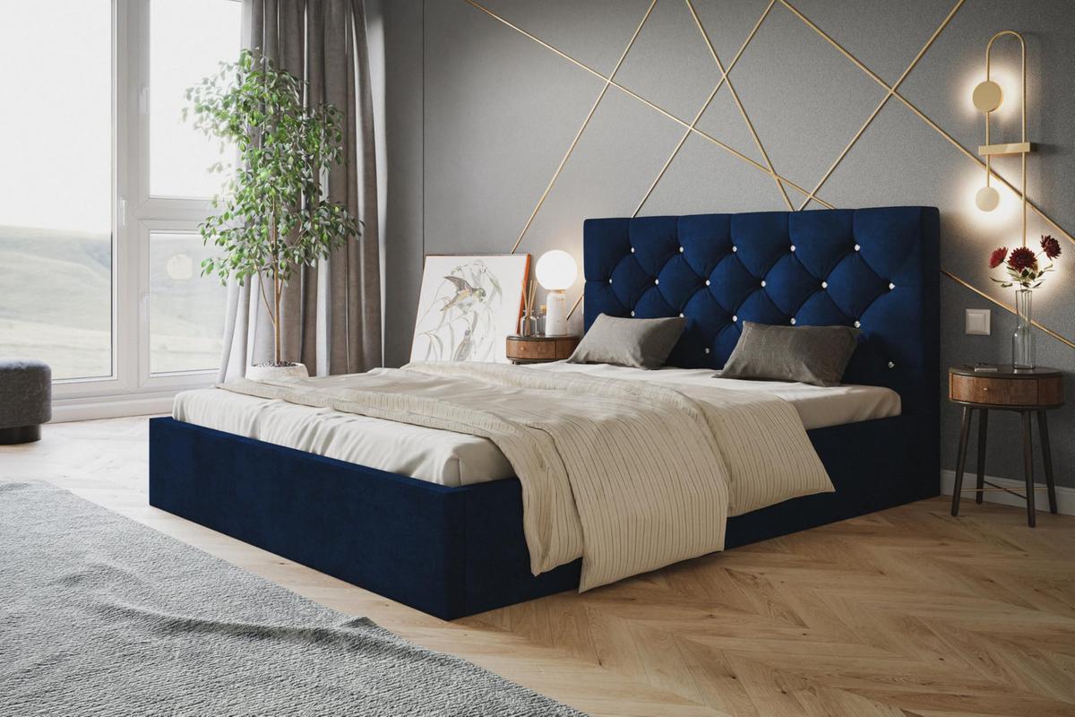 BETT 90x200 - Polsterbett mit Bettkasten und Metallrahmen - Elegant Betten - Glatter Kronos-Stoff - Kollektion Boston, Blau - Blau, Holz/Textil (90/200cm) - Alpi-Möbel