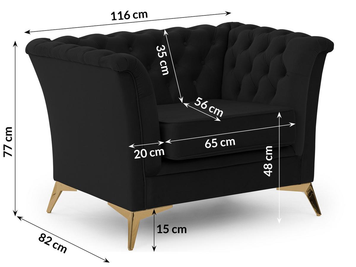 CHESTERFIELD-SESSEL Whitby Schwarz Samt mit goldenen Füßen - Goldfarben/Schwarz, Holz/Textil (116/78/82cm) - S-Style Möbel