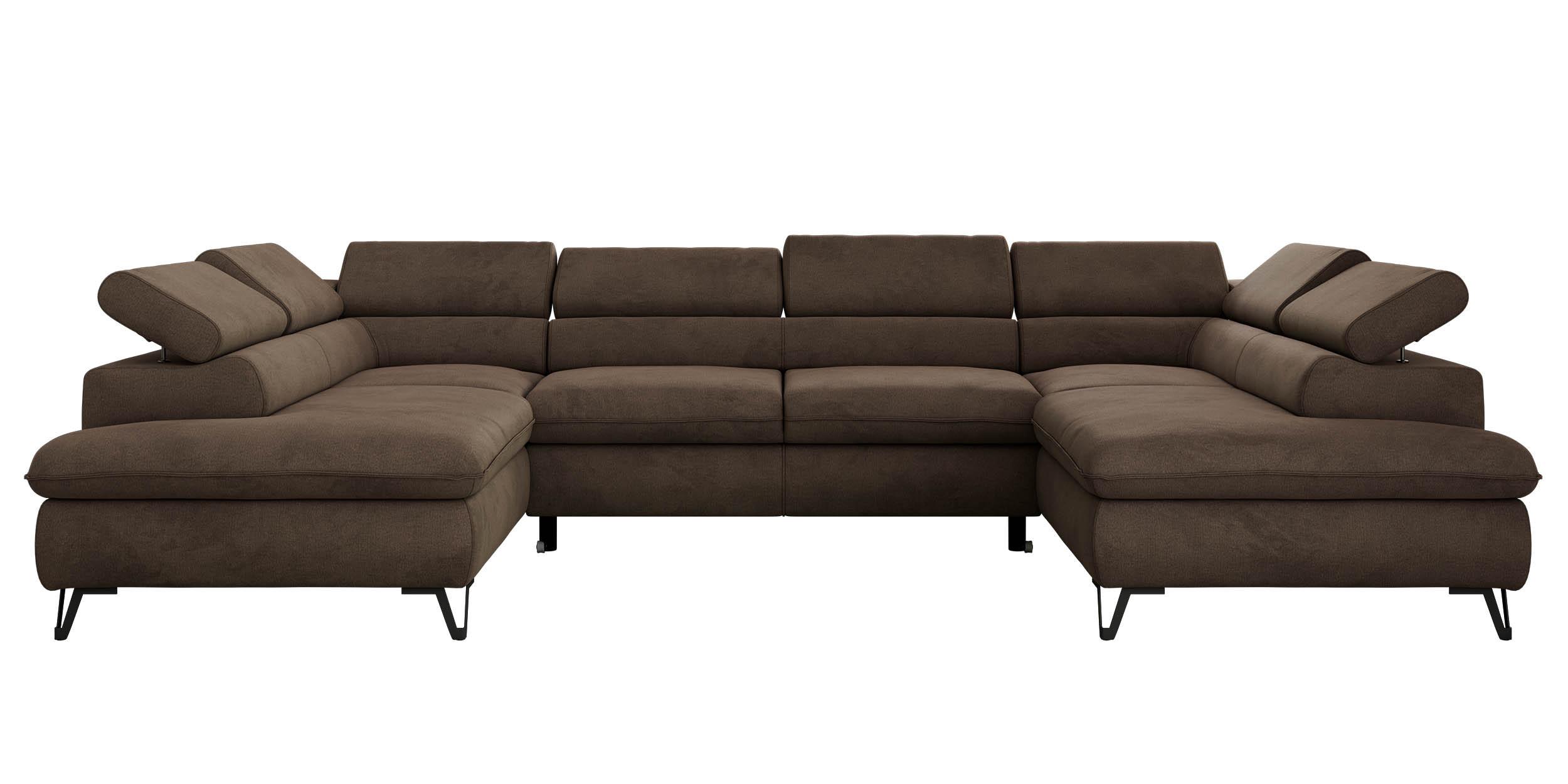 WOHNLANDSCHAFT PABLO U Velvet Braun mit Topper T25 - Schwarz/Braun, Textil/Metall (346/76/208cm) - MKS