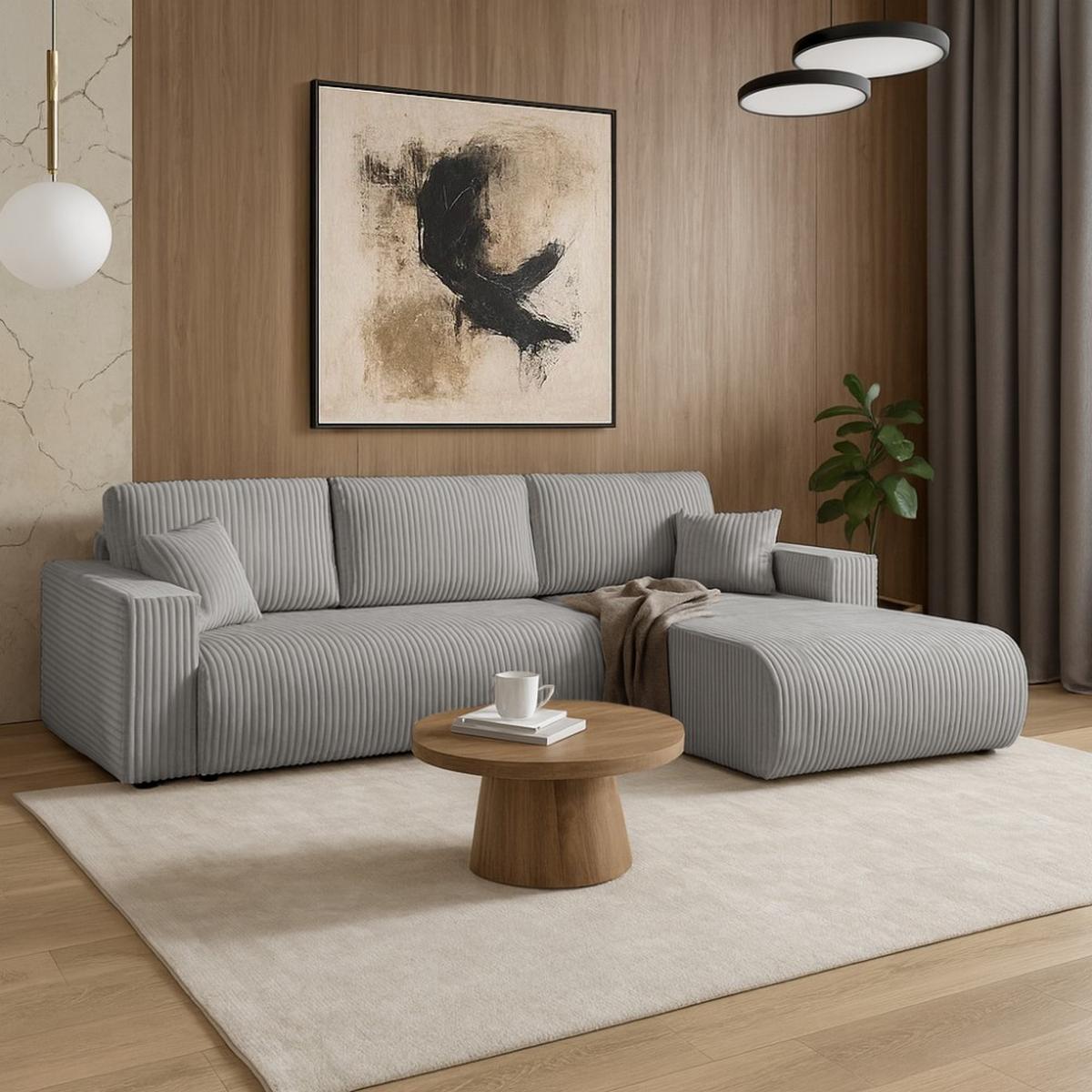 ECKSCHLAFSOFA Porto mit universelle Ottomane, Hellgrau - Hellgrau/Schwarz, Textil (288/190cm) - Beautysofa