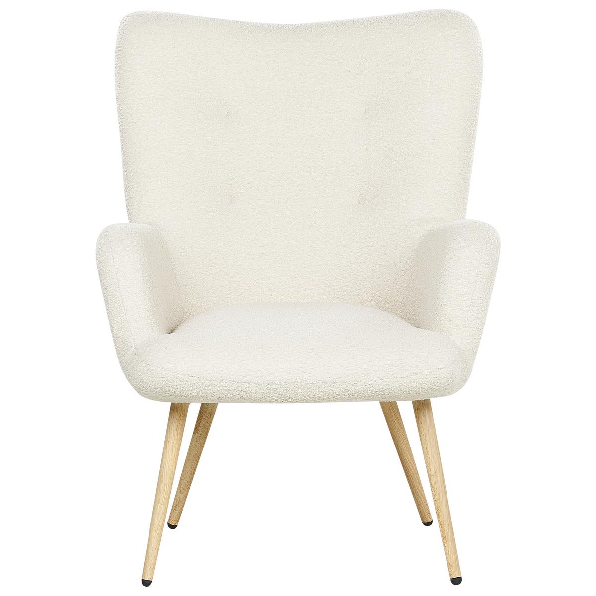 SESSEL Bouclé cremeweiß mit Hocker Vejle - Hellbraun/Weiß, Textil (67/95/52cm) - Beliani